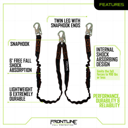Frontline LIS62S Combat™ 6' Double Leg Snaphook Lanyard with Internal Shock Absorber