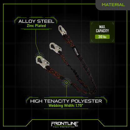 Frontline LIS62S Combat™ 6' Double Leg Snaphook Lanyard with Internal Shock Absorber