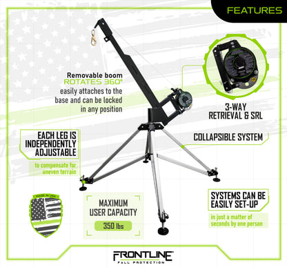 Frontline QAN75RA-US Patriot™ Confined Space Quadpod with 3-Way Retrieval System - Made in USA