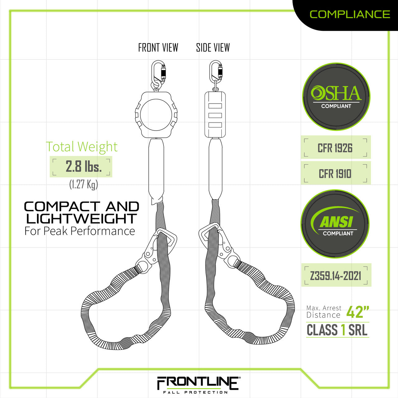 Frontline RPA09 Tie Back Web 9' SRL with Tie Back Hook End