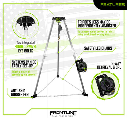 Frontline TAN07RA-US Patriot™ 7' Confined Space Tripod with 3-Way Retrieval System - Made in USA