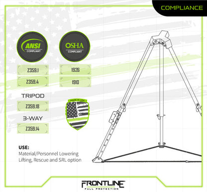 Frontline TAN07RA-US Patriot™ 7' Confined Space Tripod with 3-Way Retrieval System - Made in USA