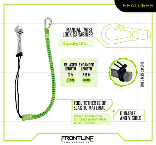 Frontline TLS15 ToolGrip™ Elastic Tool Tether 15 lbs with Steel Turn Lock Carabiner
