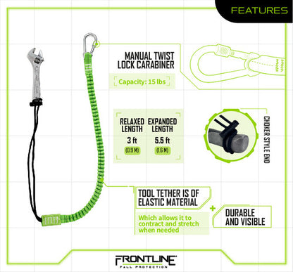 Frontline TLS15 ToolGrip™ Elastic Tool Tether 15 lbs with Steel Turn Lock Carabiner