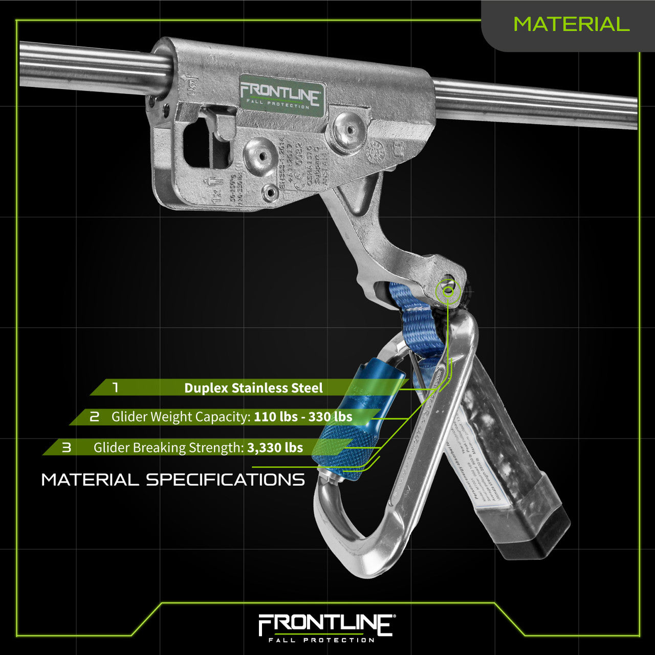 Frontline Fall GLC38 Vertical Ladder Lifeline System Cable Glider – Cut Level A1 Worksite Safety & Industrial Supplies PPE