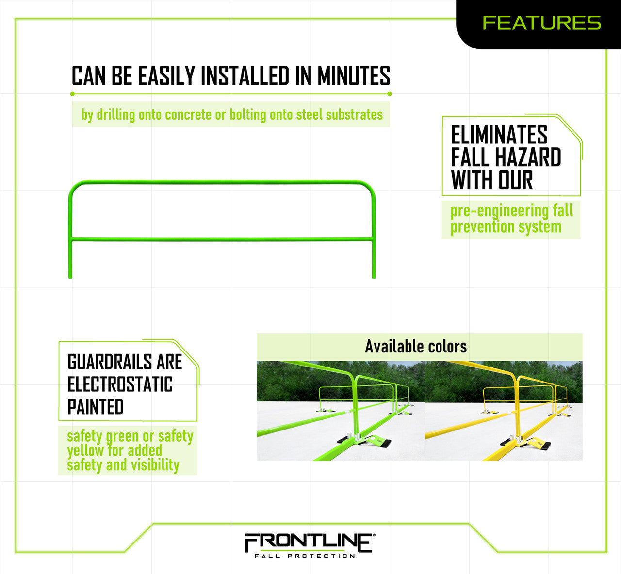 Frontline Guardrail Section for Concrete or Steel Substrates