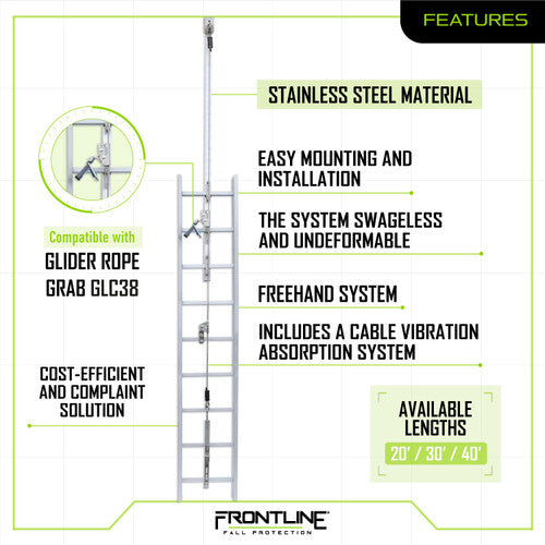 Frontline Fall VLCS20 VLCS Ladder Cable Vertical Lifeline System (Stainless Steel) – Cut Level A1 Worksite Safety & Industrial Supplies PPE