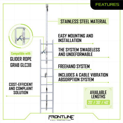 Frontline Fall VLCS20 VLCS Ladder Cable Vertical Lifeline System (Stainless Steel) – Cut Level A1 Worksite Safety & Industrial Supplies PPE