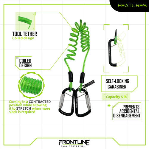 Frontline TLC05 ToolGrip™ Coil Tool Tether 5 lbs with Double Self-locking Aluminum Carabiner