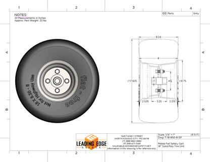 18 x 8.50 - 8" Flat Free Tire