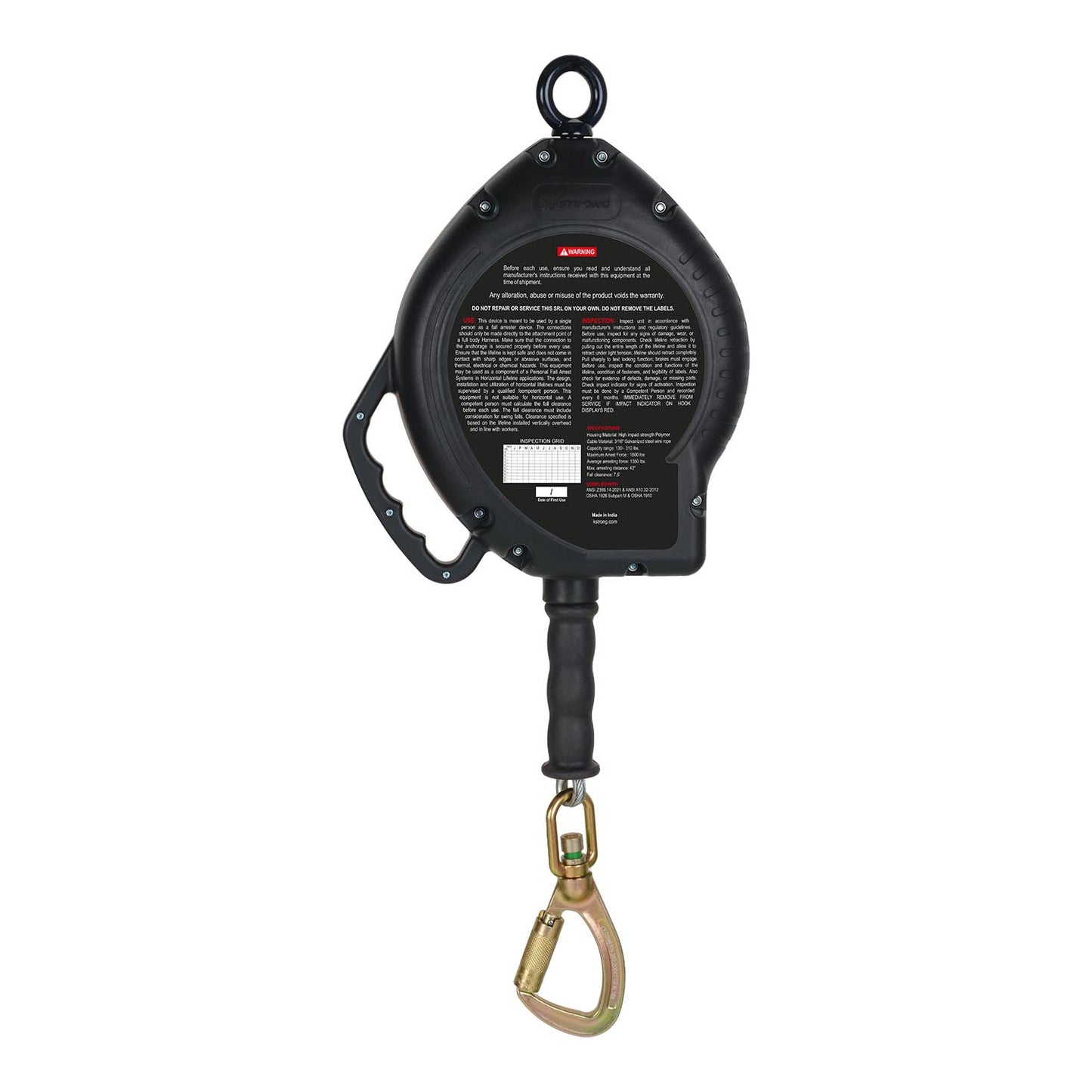 KStrong® BRUTE™ 50 ft. Galvanized Steel Cable SRL with Load Indicating Swivel Locking Carabiner. Includes Installation Carabiner and Tagline (ANSI)
