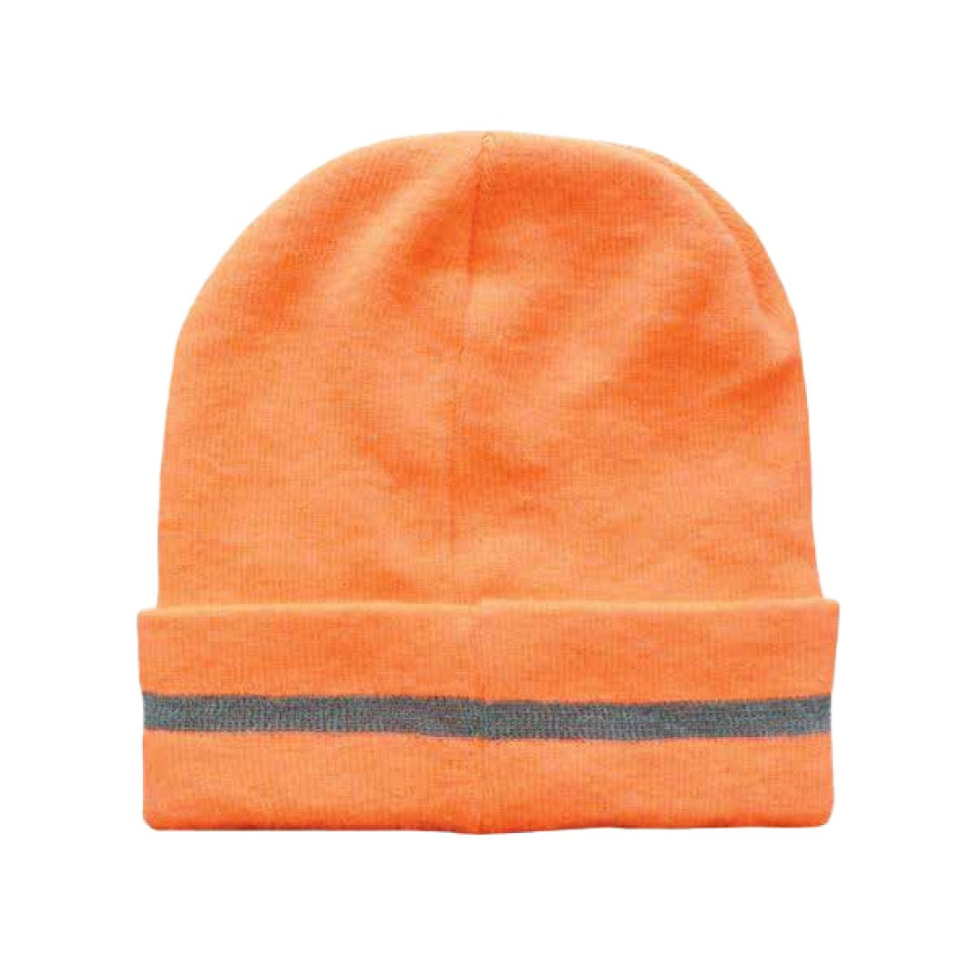 Cordova Knit Beanie, Orange With Reflective Stri #TB100