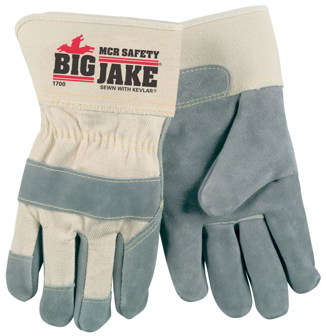 Big Jake Split Cowhide Leather Palm Gloves, Kevlar-Sewn, Safety Cuff
