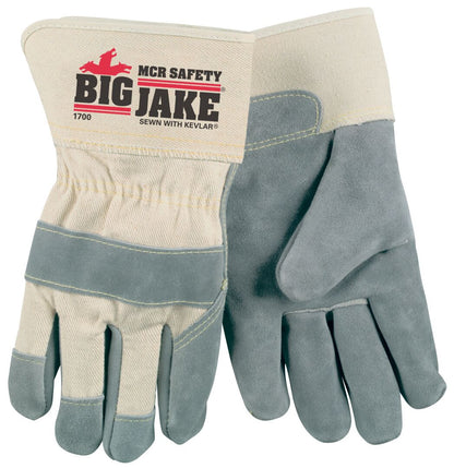Big Jake Split Cowhide Leather Palm Gloves, Kevlar-Sewn, Safety Cuff