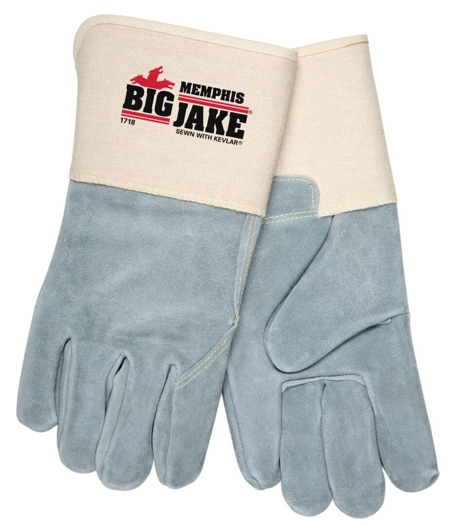 Big Jake Full Leather Palm Work Gloves, Cowhide Split, 4.5" Gauntlet Cuff