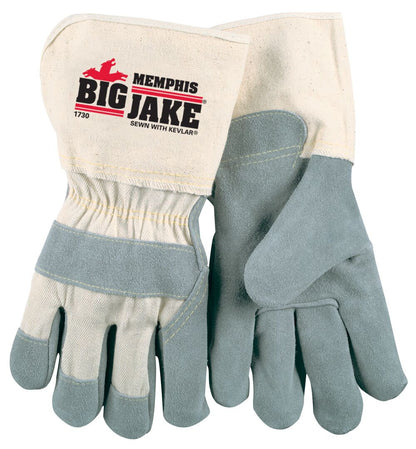 Big Jake Leather Palm Work Gloves, 4.5" Duck Gauntlet Cuff, Kevlar Sewn