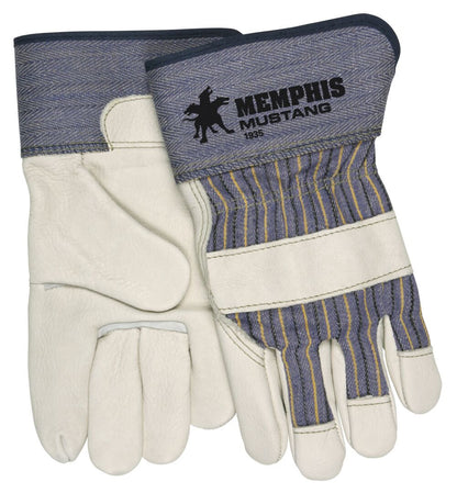 Mustang Grain Cowhide Leather Palm Gloves, Safety Cuff, Wing Thumb