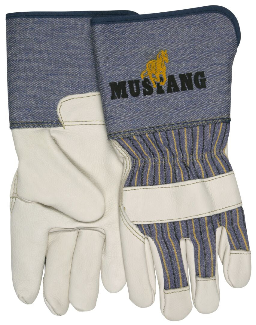 Mustang Grain Cowhide Leather Palm Glove, 4.5" Rubberized Gauntlet Cuff