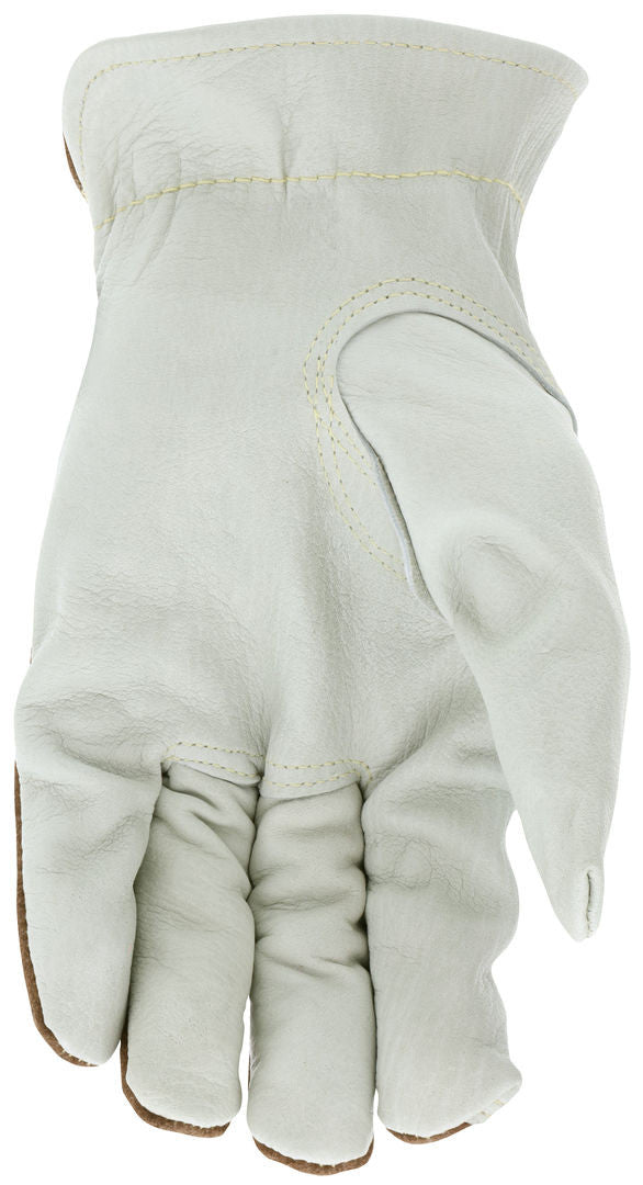 Cowhide Grain Leather Driver Gloves, Split Back, Kevlar Sewn, Keystone Thumb