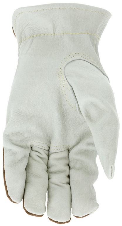 Cowhide Grain Leather Driver Gloves, Split Back, Kevlar Sewn, Keystone Thumb