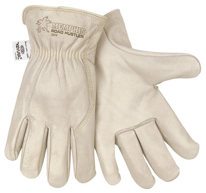 Grain Cowhide Leather Driver Gloves, Wing Thumb, Kevlar-Sewn