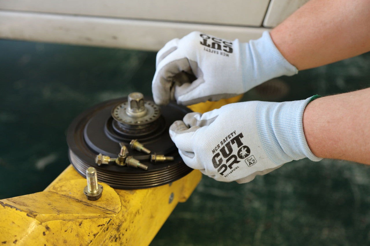 CutPro 18-Gauge HPPE Cut-Resistant Gloves, Polyurethane-Coated Palm, Knit Wrist