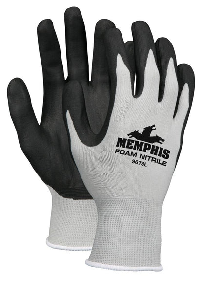 Memphis Nitrile Foam Dipped Gloves, 13-Gauge Gray Nylon Shell, Knit Wrist