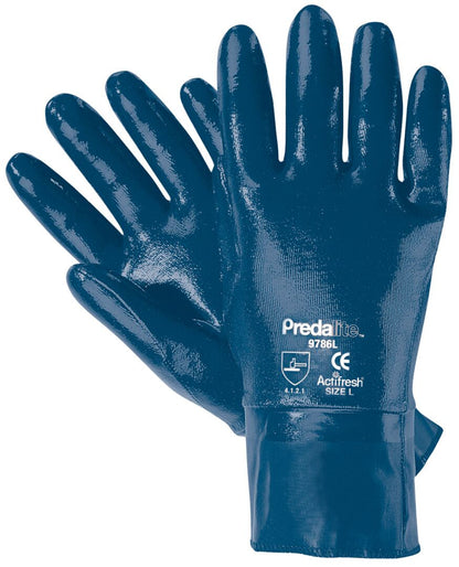 Predalite Nitrile Fully Coated Gloves, Interlock Liner, PVC Safety Cuff
