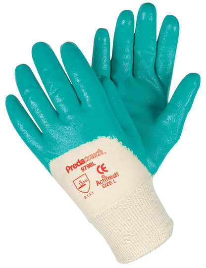 Predatouch Nitrile Palm-Coated Work Gloves, Knit Wrist, Interlock Liner