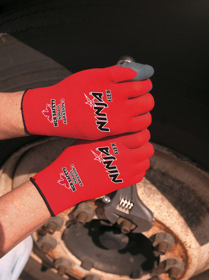 Ninja Flex Coated Gloves, 15 Gauge Red Nylon, Latex Palm and Fingertips