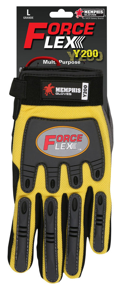 ForceFlex Multi-Task Mechanics Gloves, Synthetic Leather Palm, TPR Metacarpal Protection, Hi-Vis Yellow