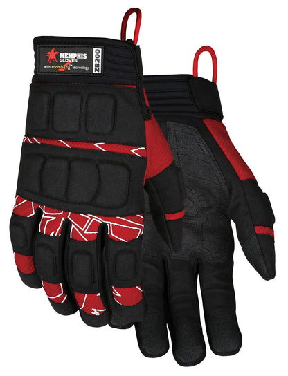 Mechanics Gloves, Zoombang Impact Protection, Synthetic Leather Palm, Adjustable Cuff