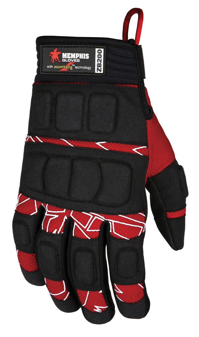 Mechanics Gloves, Zoombang Impact Protection, Synthetic Leather Palm, Adjustable Cuff