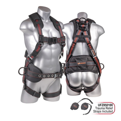 KStrong® Kapture™ Epic+ 5-Point Full Body Harness, Waist Pad w/ Removable Tool Belt, Back/Shoulder Pad, Enhanced Dorsal D-ring, 2 Side D-rings, QC Chest and Legs – (ANSI)