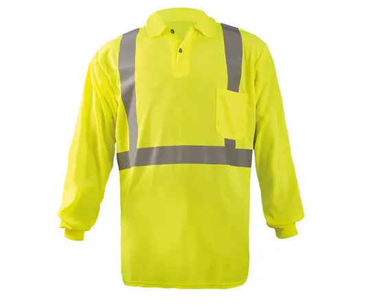 Occunomix Long Sleeve Wicking Birdseye Polo Shirt W/Pocket Hi-Vis Shirts Orange S model LUX-LSPP2B-OS