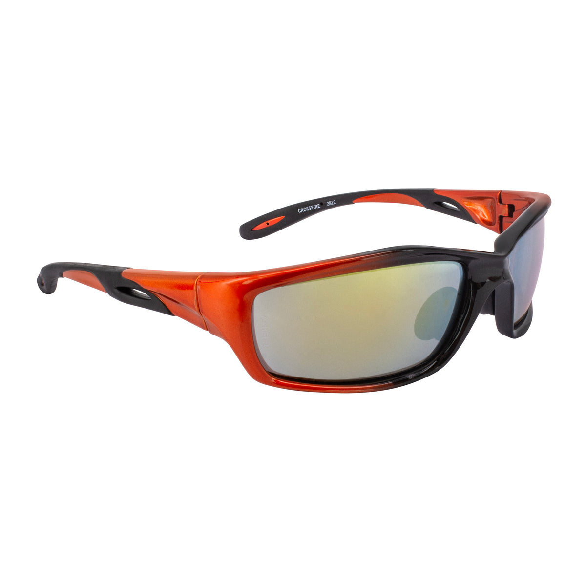 Crossfire INFINITY - Premium Safety Eyewear - Crystal Black Frame - Smoke Lens - Orange / Black / Gold Mirror