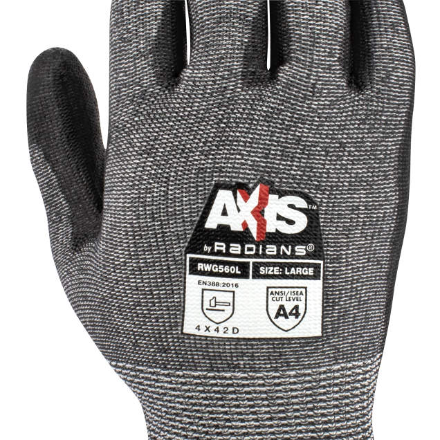 RWG560XXL Radians RWG560XS RWG560 AXIS™ Cut Protection Level A4 PU Coated Glove – 13-Gauge, Polyurethane Gloves PPE