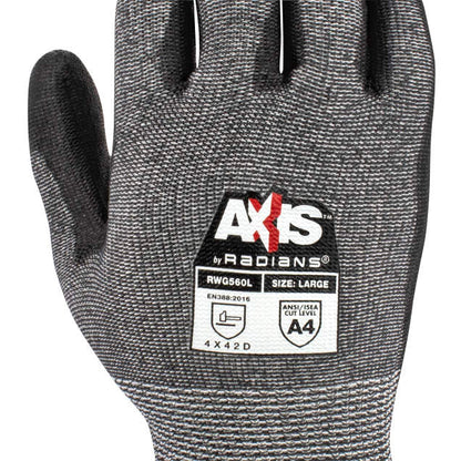 RWG560XXL Radians RWG560XS RWG560 AXIS™ Cut Protection Level A4 PU Coated Glove – 13-Gauge, Polyurethane Gloves PPE
