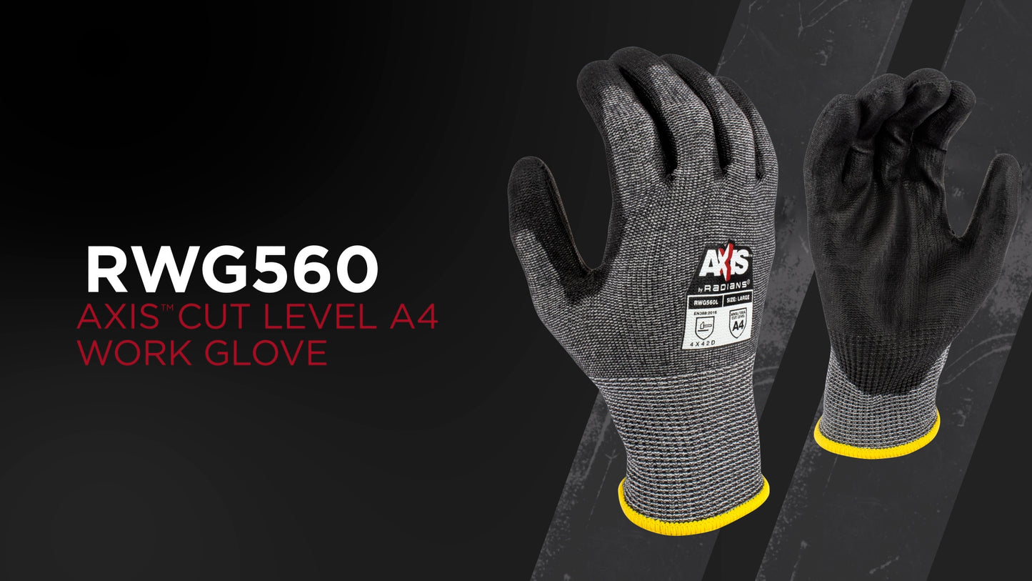 Radians RWG560XS RWG560 AXIS™ Cut Protection Level A4 PU Coated Glove – 13-Gauge, Polyurethane Gloves PPE