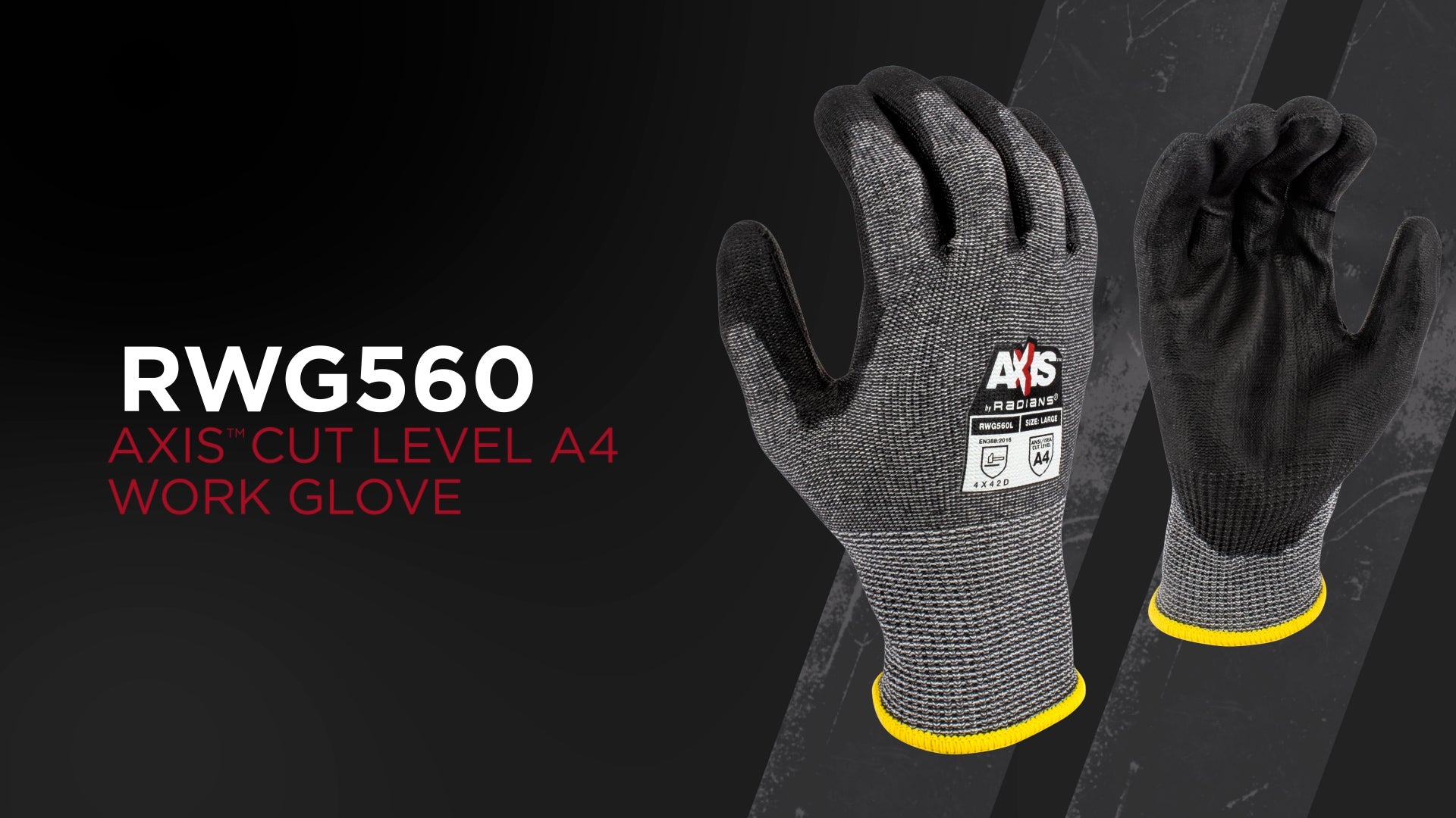 Radians RWG560XS RWG560 AXIS™ Cut Protection Level A4 PU Coated Glove – 13-Gauge, Polyurethane Gloves PPE