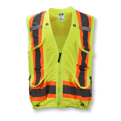 Radians SV030X-2 - Heavy Duty 10-Pocket Cruiser Vest with Back Pouch X-Back - Hi Vis Green - additional view