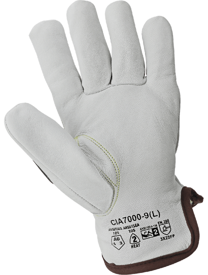 Cut and Impact Resistant Goatskin Leather Drivers Gloves with Heat Resistant Aralene® - CIA7000 - Drivers Gloves - cut level A6 - yellow