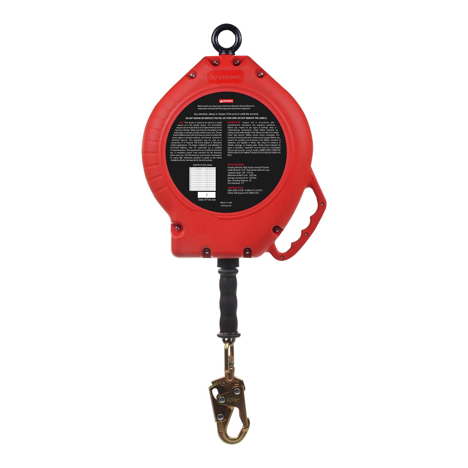 KStrong® BRUTE™ 90 ft. Galvanized Steel Cable SRL with Swivel Snap Hook. Includes Installation Carabiner and Tagline (ANSI)