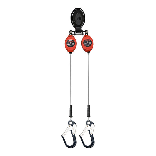 KStrong® BRUTE™ Backer™ LE V2 Class 2 – Dual Interchangeable 8.5 ft. Cable SRL-P with Aluminum Rebar Hooks at Anchorage End, Other End Dorsal Connector Shock Pack Assembly (ANSI)