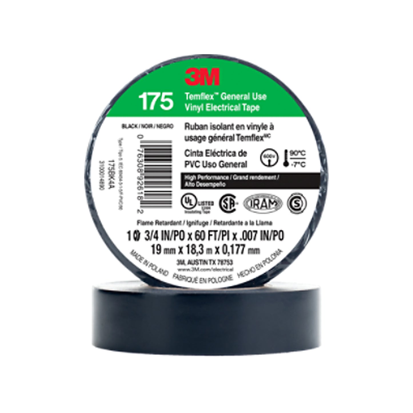 3M 3M TEMFLEX 175 BLACK 3/4in x 60FT 076308-92618