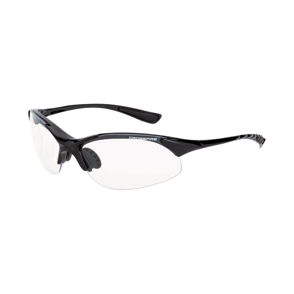 Crossfire XCBR - Premium Safety Eyewear - Crystal Black Frame - Indoor/Outdoor Lens - Shiny Black / Clear