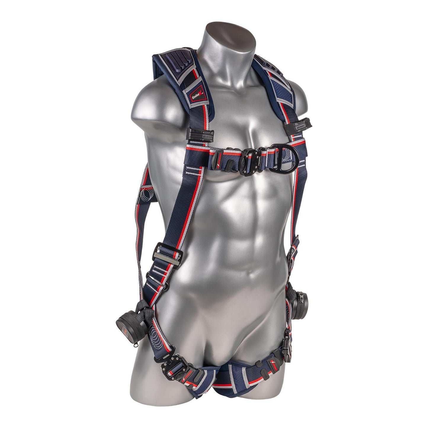 KStrong® EndurX™ 5-Point Full Body Harness, Abrasion Resistant Shoulder Pad, Deluxe Leg Pads, Enhanced Dorsal D-ring Plus™, Front D-ring, Premium Adjusters, Trauma Relief Straps, QC Chest/Legs, All Aluminum Hardware (ANSI)