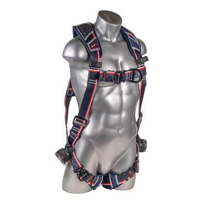 KStrong® EndurX™ 5-Point Full Body Harness, Abrasion Resistant Shoulder Pad, Deluxe Leg Pads, Enhanced Dorsal D-ring Plus™, Front D-ring, Premium Adjusters, Trauma Relief Straps, QC Chest/Legs, All Aluminum Hardware (ANSI)