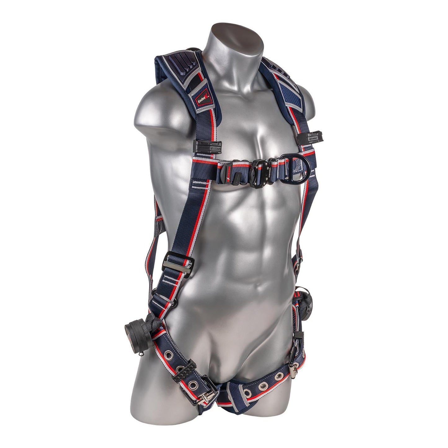 KStrong® EndurX™ 5-Point Full Body Harness, Abrasion Resistant Shoulder Pad, Deluxe Leg Pads, Enhanced Dorsal D-ring Plus™, Front D-ring, Premium Adjusters, Trauma Relief Straps, QC Chest, TB Legs (SS), All Aluminum Hardware (ANSI)