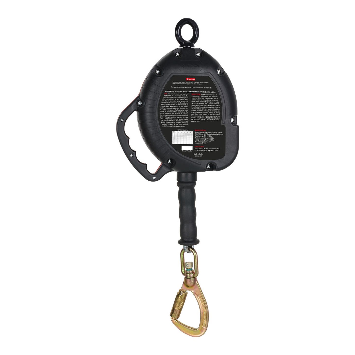 KStrong® BRUTE™ 30 ft. Galvanized Steel Cable SRL with Load Indicating Swivel Locking Carabiner. Includes Installation Carabiner and Tagline (ANSI)